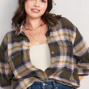 Old Navy Cropped Plaid Flannel Boyfriend Shirt